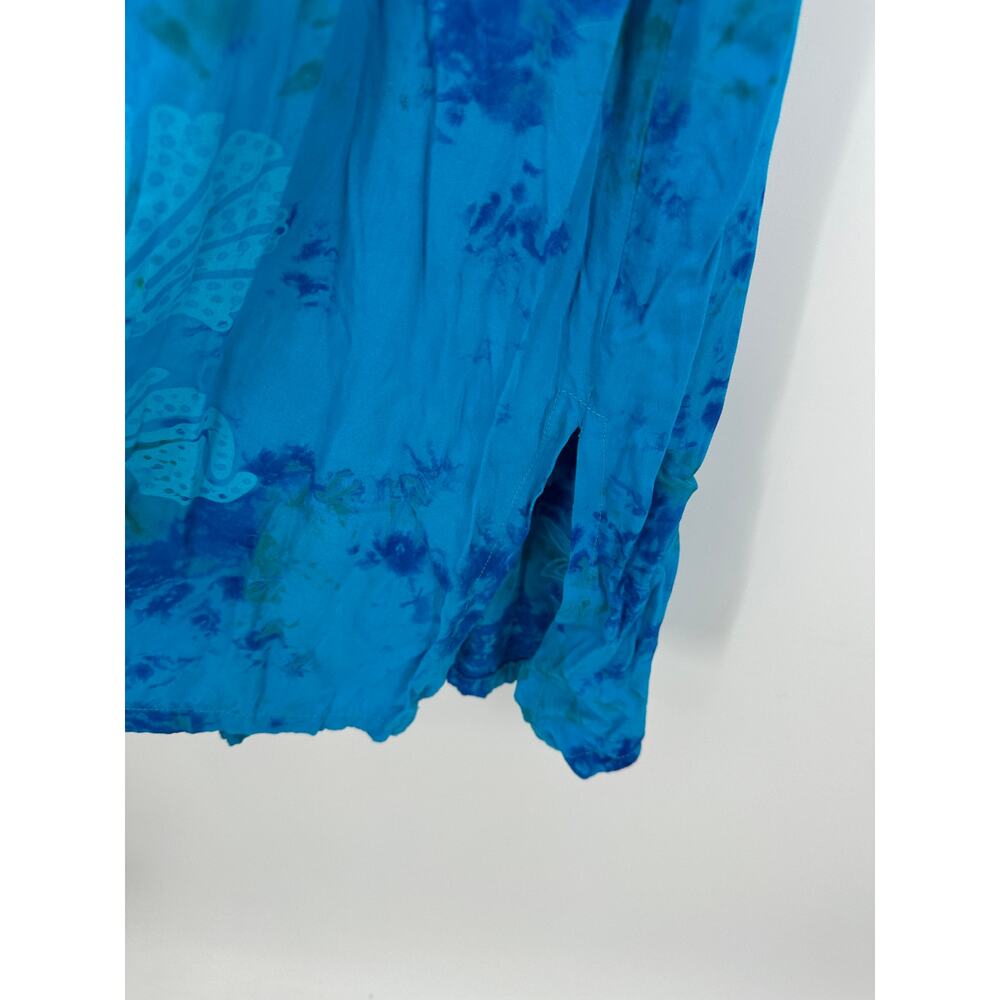 Bali Batiks Blue Tie Dye Midi Dress Women Sz S Boho Artisan Resort Coastal Indie - Picture 7 of 8